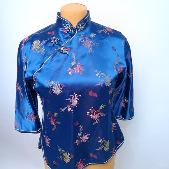 Cheongsam Top Mandarin Collar Knotted Buttons Womens size 40 Traditional Chinese - Picture 10 of 16